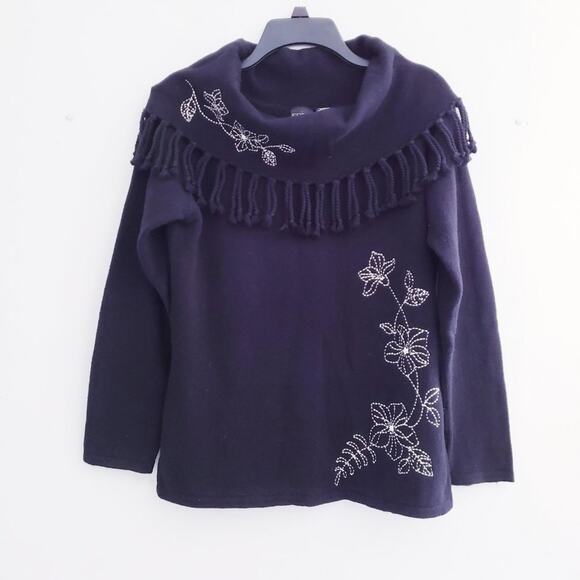 Erika Embroidered Tasseled Cowl Neck Sweater Medium - Picture 5 of 10